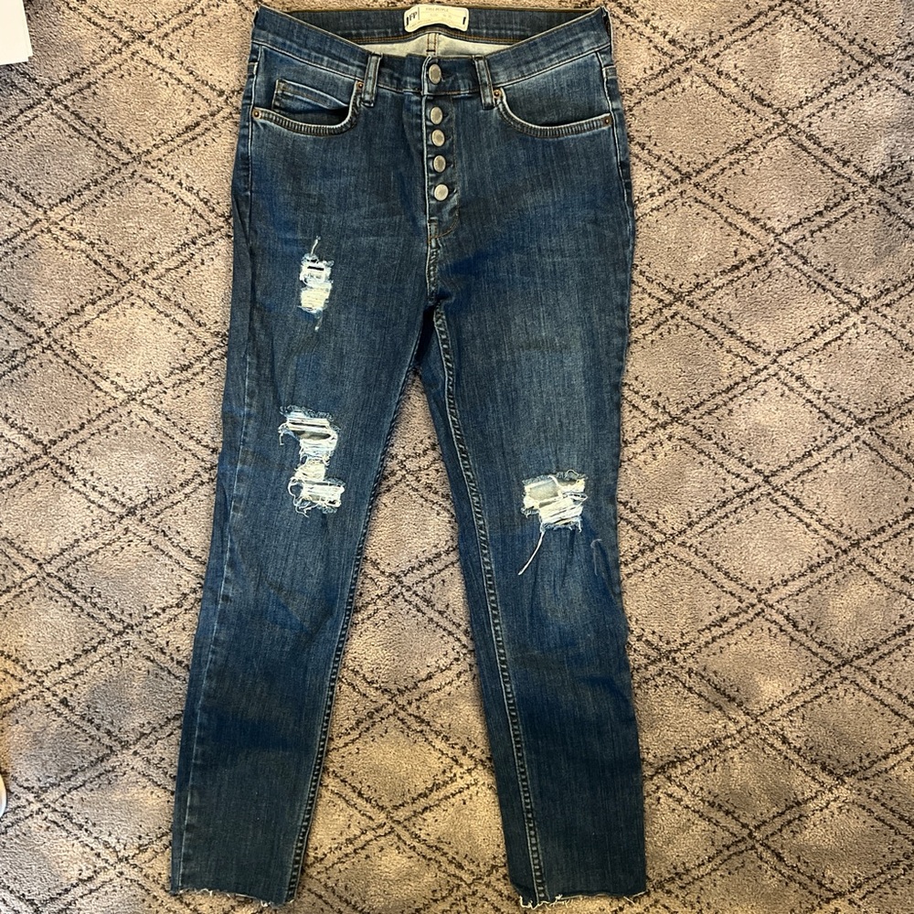 Free People Blue Skinny Distressed Jeans